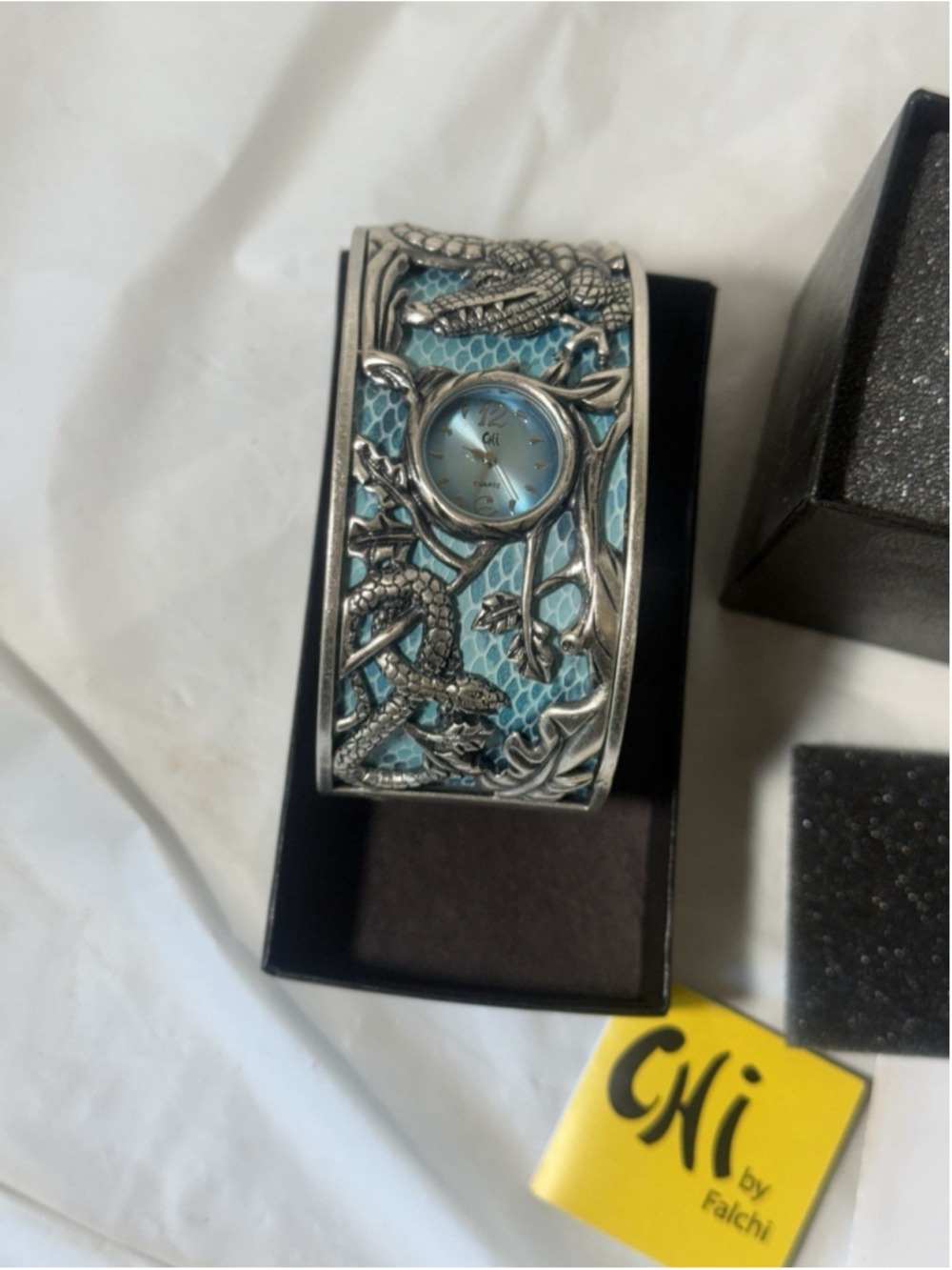 Chi By Falchi Garden Of Eden Silver tone Reptile Cuff Watch bangle BRACELET NEW - Picture 12 of 16